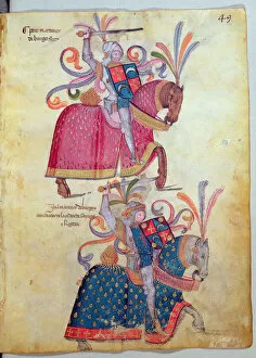 Images Dated 16th March 2011: Two cavaliers, from the Libro de Los Caballeros de Santiago (vellum)