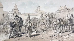 Cavalry and Foot Soldiers with Horse Drawn Wagon carrying Arms Cavalry and Foot Soldiers with Horse Drawn Wagon carrying Arms