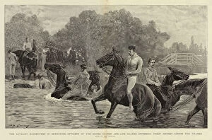 The Cavalry Manoeuvres in Berkshire, Officers of the Horse Guards and Life Guards swimming their Horses across