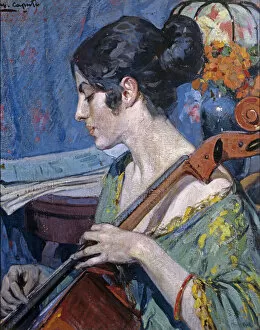 The Cello Player (oil on canvas)