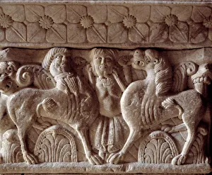 A centaur and a lion, carved capital in the tribune of the Priory A centaur and a lion, carved capital in the tribune of the Priory