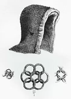 Middle Gallery: Chain mail hood and example of interlocking chain mail, c. A.D