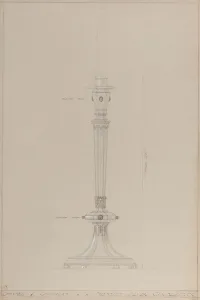 Chapel of Chivalry: proposed silver candlestick (pencil, ink, brush Chapel of Chivalry: proposed silver candlestick (pencil, ink, brush