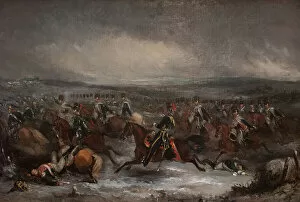 Napoleonic War Gallery: Charging French Cavalry At Waterloo, 19th Century (Oil on canvas)