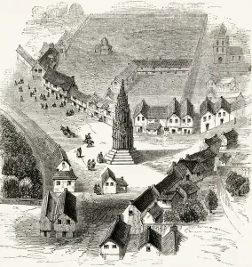 Charing Cross, London, in the 16th Century, c.1865 (wood engraving) Charing Cross, London, in the 16th Century, c.1865 (wood engraving)