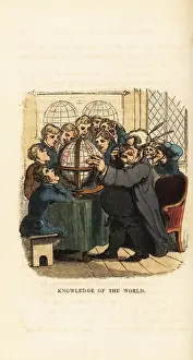 A charlatan tutor with his pupils looking at a globe. 1831 (engraving) A charlatan tutor with his pupils looking at a globe. 1831 (engraving)