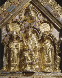 Charlemagne enthroned with Pope Leo III to his riht and Archbishop Turpin of Reims to his Charlemagne enthroned with Pope Leo III to his riht and Archbishop Turpin of Reims to his