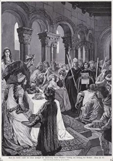 Charles the Bald receiving the demands of his half-brother Louis the German for the division of the Frankish realms