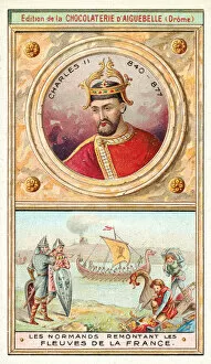 Charles II, and the Normans sailing up the rivers of France (chromolitho)