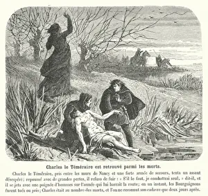 Corpses Gallery: Charles le Temeraire est retrouve parmi les morts (engraving)