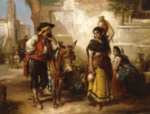 A Chat at the Fountain, Seville, (oil on canvas) A Chat at the Fountain, Seville, (oil on canvas)