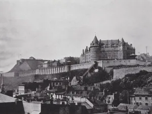 The Chateau and Citadel from Lower Town, Quebec (b/w photo) The Chateau and Citadel from Lower Town, Quebec (b/w photo)