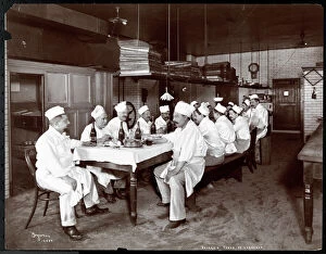 Black & White Prints: Chefs eating lunch at Sherrys restaurant, New York, 1902 (silver gelatin print)