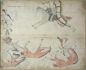 Manuscripts Collection: Cheyennes repulsed and wounded, c.1877-79 (ledger drawing)