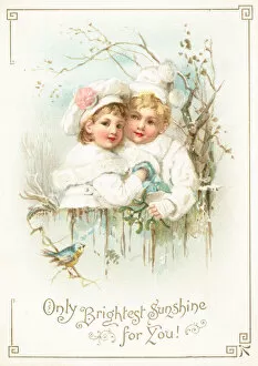 Children Embracing, Christmas Card (chromolitho)