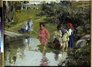 Children Fishing par Pryanishnikov, Illarion Mikhailovich (1840-1894) Children Fishing par Pryanishnikov, Illarion Mikhailovich (1840-1894)