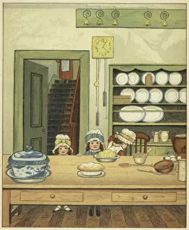 Children in the kitchen (colour litho)
