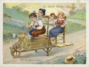 Children playing on converted wheelbarrow (chromolitho) Children playing on converted wheelbarrow (chromolitho)