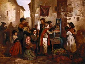 Children playing in the religious procession, painting by Joaquim Vayreda y Vila Children playing in the religious procession, painting by Joaquim Vayreda y Vila