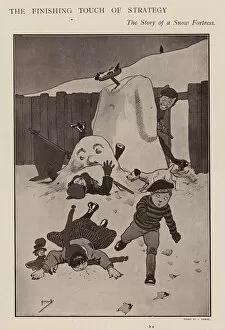 Children playing in the snow (litho)