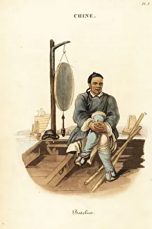 Conveyances Gallery: Chinese waterman and his barge, 18th century. 1822 (engraving)