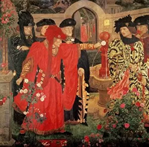 Images Dated 14th June 2012: Choosing the Red and White Roses in the Temple Garden, 1910 (fresco)