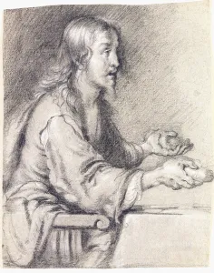 Christ at Emmaus Presenting the Bread, (black and white chalk) Christ at Emmaus Presenting the Bread, (black and white chalk)
