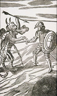 Christian and Apollyon, from the 13th edition of Pilgrim's Progress by John Bunyan, 1692 (engraving)