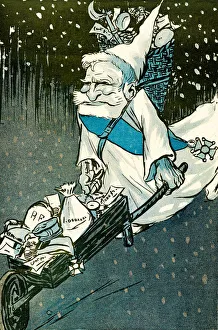 Santa Claus Gallery: The Christmas for big kids - French President Emile Loubet dressed as Santa Claus with a wheelbarrow of gifts for the adults