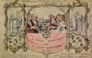 Christmas Card, example of the first known Christmas card being used, 1843 (hand-coloured Christmas Card, example of the first known Christmas card being used, 1843 (hand-coloured
