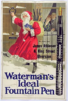 Santa Claus Gallery: Christmas poster advertising Waterman's ideal fountain pen, c.1910 (colour litho)