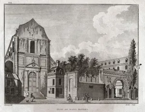 The church of the Blancs Manteaux in the Marais district in Paris. circa 1780 (Engraving) The church of the Blancs Manteaux in the Marais district in Paris. circa 1780 (Engraving)