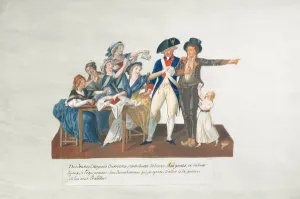 Citizens contributing their assignats to equip a young man for war (gouache on card) Citizens contributing their assignats to equip a young man for war (gouache on card)
