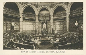 City of London council chamber, Guildhall (b/w photo)