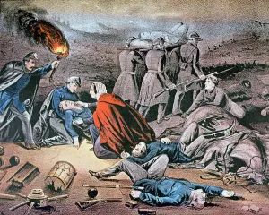 Clara Barton tending wounded during the American Civil War (colour litho) Clara Barton tending wounded during the American Civil War (colour litho)