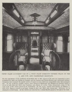 Third Class Luncheon Car on a West Coast Corridor Express Train of the L and NW and Caledonian Railways (b/w photo) Third Class Luncheon Car on a West Coast Corridor Express Train of the L and NW and Caledonian Railways (b/w photo)