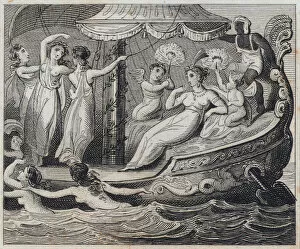 Cleopatra sailing down the River Cydnus (engraving)