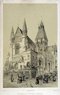 Cliff, portal of St Gervais Church (Saint Gervais) - lithography, 19th century Cliff, portal of St Gervais Church (Saint Gervais) - lithography, 19th century