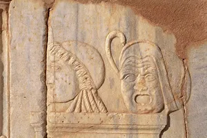 Close-up of the decorative stage relief of the theatre of Sabratha, Libya, Tripolitania Close-up of the decorative stage relief of the theatre of Sabratha, Libya, Tripolitania