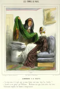 The Cloth Seller, plate 5 from Les Femmes de Paris, 1841-42 (colour litho) The Cloth Seller, plate 5 from Les Femmes de Paris, 1841-42 (colour litho)