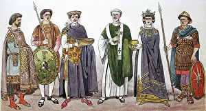 6th Century Gallery: Clothing, fashion at the imperial court in Byzantium, 6th century, 3rd from left Emperor Justinian