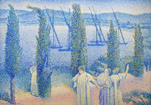 Means Of Conveyance Gallery: Coastal view with cypress trees, 1896 (oil on canvas)