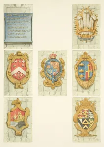 Coats of arms on stone pulpit of Bristol Cathedral (w/c on paper) Coats of arms on stone pulpit of Bristol Cathedral (w/c on paper)