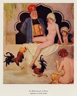 The Cockfight in the Harem (watercolour)