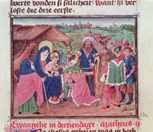 German School Gallery: Codex 2772 f.13 The Adoration of the Magi (vellum)
