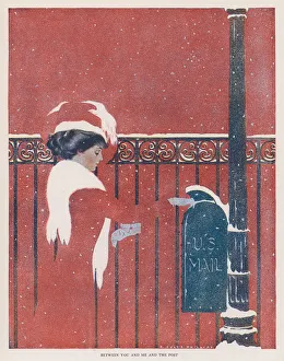 Coles Phillips Girl, Between You and Me and the Post (colour litho) Coles Phillips Girl, Between You and Me and the Post (colour litho)