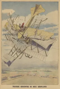 Colliding Gallery: Collision between two aeroplanes at the Vienna air meeting (colour litho)