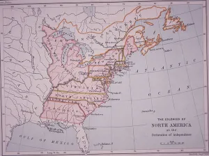 The Colonies of North America at the Declaration of Independence (colour litho) The Colonies of North America at the Declaration of Independence (colour litho)