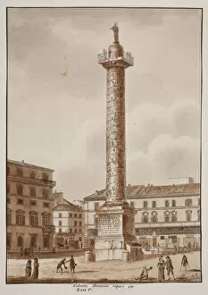 The Colonna Antonina, restored by Sixtus V, 1833 (etching with brown wash)