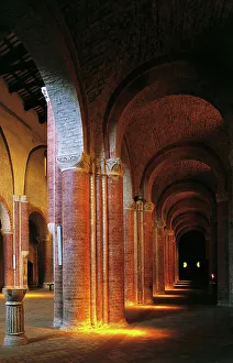 Colonnade in Chiaravalle abbey, Fiastra, 12th century, Tolentino, Marche, Italy Colonnade in Chiaravalle abbey, Fiastra, 12th century, Tolentino, Marche, Italy
